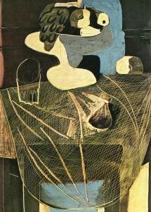 Nature morte au filet de p�che ... Cette toile ne viendra jamais � Saint-Martin car il s'agit d'un Poisson d'Avril bien sur !!!